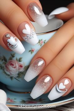 White nails are versatile, timeless, and suitable for any occasion. They offer a clean and polished look that complements any outfit. This post contains 39 white nail designs to help you stand out from the crowd. Cute, milk, milky, brown and, simple, short, gold and, gel, almond, coffin, square, with rhinestones, acrylic, with gems, with charms Nail Designs For Wedding The Bride, Gold Wedding Nails, Bridal Nails Designs, Purple Acrylic Nails, Romantic Nails, Purple Acrylic, Floral Nail Designs