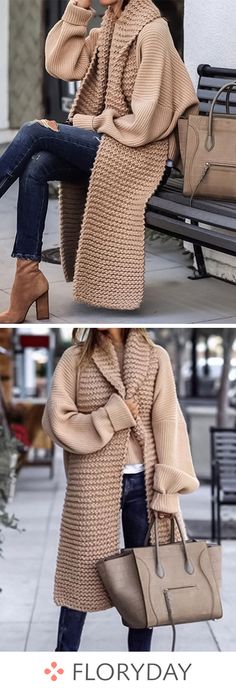 Long sleeve lapel sweaters coats, women wear, unique, preorder. Sweater Coats Long, Long Sweater Coat, Coats Women, Mode Inspiration, Coat Fashion, Sweater Coats, Latest Fashion For Women, Women's Fashion Dresses, Autumn Winter Fashion