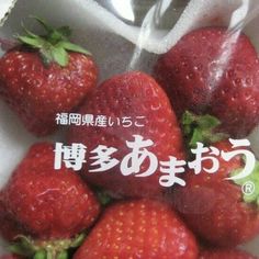 there is a bag full of strawberries with japanese writing on the front and bottom