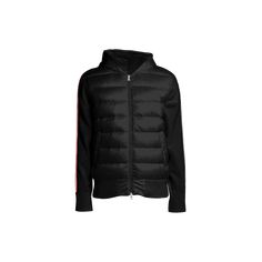 Moncler jacket combines a puffer body and rib-knit sleeves with contrast side stripes Hooded; zip front Long sleeves; banded cuffs Signature logo badge at left Front welt pockets Down/feather fill Nylon/virgin wool Lining: Nylon Professional cleaning recommended Imported Logo Badge, Knit Sleeve, Down Feather, Professional Cleaning, Side Stripe, Signature Logo, Welt Pockets, Hooded Jacket, Rib Knit