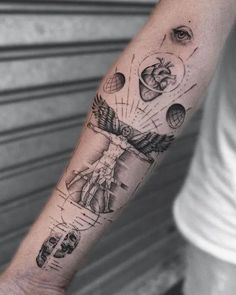 Sci-fi/art tattoos Tech Tattoo, Science Tattoo, Science Tattoos, Geometric Sleeve Tattoo, Clock Tattoo Design, Geometry Tattoo, Geometric Tattoo Design, Clock Tattoo, Modern Tattoos