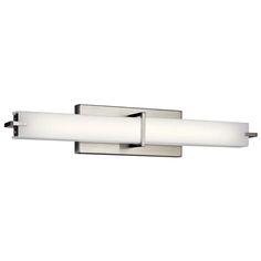 two light bathroom fixture in chrome finish with white glass and metal trims on the sides