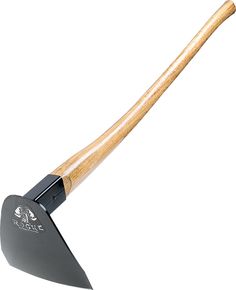 a shovel with a wooden handle is shown against a white background and has a wood handle in the shape of an arrow