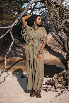 Bohemian Short Sleeve Midi Dress For Wedding, Fitted Khaki Maxi Dress, Khaki V-neck Vacation Dress, Short Sleeve Maxi Dress For Festivals, Khaki Bohemian Dress For Spring, Khaki Bohemian Summer Dress, Khaki Maxi Length Summer Dress, Flowy Floor-length Festival Dresses, Sage Green Maxi Dress