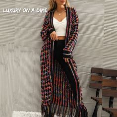 Long Cardigan Coat, Estilo Hipster, Front Fringe, Cardigan Kimono, Sweater Duster, Cardigan Casual, Gilet Long, Sleeves Clothing, Cardigan Long