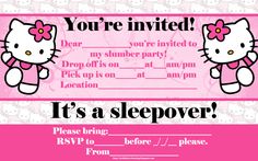 a hello kitty birthday party is shown with pink and white stripes on the bottom half of it