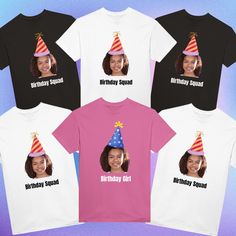 the birthday girl t - shirt collection is available in multiple colors and sizes, including black, white, pink, blue