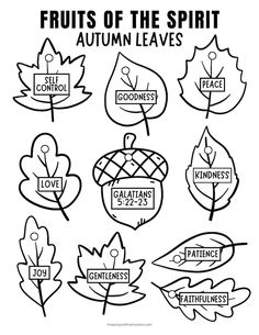 autumn leaves coloring pages with the words fruits of the spirit