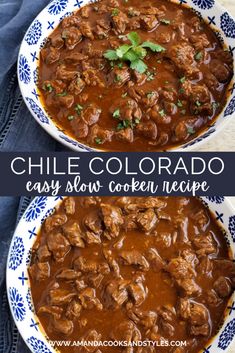 two bowls filled with chili and beef stew