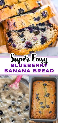 blueberry banana bread with oatmeal in the middle, and on top