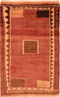 a red and brown rug with two squares on the bottom, one square in the middle