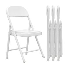 white folding chairs next to each other on a white background