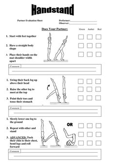 the handstand worksheet is shown with instructions for how to use it