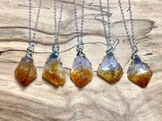 "Gorgeous raw citrine crystals dipped in gold or silver plating! Each dainty crystal measures approximately 3/4\" - 1\" long (see model for size reference). Chains are available in your choice of length: 16\" for an extra short length, 18\" for a standard length, or 20\" for extra length (Model is wearing 18\"). Chains come in real 14K Gold filled BEAD chain, Real 14K Gold filled LINK chain, or gold plated cable chain OR real Sterling silver bead chain, real Sterling silver link chain, or silver Amber Citrine Crystal Necklace As Gift, Amber Citrine Crystal Necklace For Gift, Yellow Gemstone Crystal Necklace For Gift, Yellow Crystal Gemstone Necklace For Gift, Healing Amber Citrine Crystal Necklaces, Yellow Crystal Necklaces As A Gift, Amber Citrine Pendant Crystal Necklace, Amber Citrine Crystal Pendant Necklace, Healing Crystals Necklace