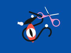 scissors and eyeballes on a blue background