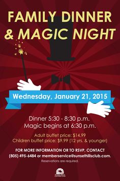 a flyer for the family dinner and magic night