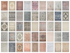 a large collection of rugs in various colors and sizes, all with different patterns