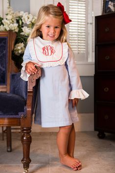 Monogram Bib Dress from Crescent Moon Children.  Monogrammed Clothing for Children! Entertaining Christmas, Southern Kids, Bib Dress, Monogram Outfit, Childrens Dress, Moon Child, Childrens Fashion, Future Kids