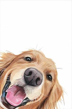 a painting of a golden retriever dog with its tongue out