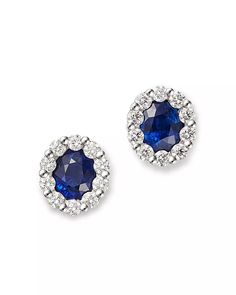 Bloomingdale's Fine Collection Blue Sapphire & Diamond Halo Stud Earrings in 14K White Gold  | Bloomingdale's Jewelry & Accessories Sapphire Diamond Earrings, Sapphire Stud Earrings, Sapphire And Diamond Earrings, Sapphire Earrings Studs, Halo Stud Earrings, Sapphire Studs, Skincare Gift Set, Halo Earrings Studs, Blue Sapphire Diamond