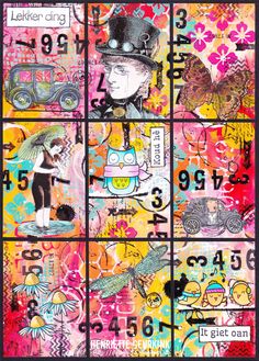 a collage of different images with numbers and symbols on them, including an image of a man in a top hat