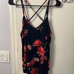 Nwot Flowy Navy Blue Floral Tank With Cross Strap In Back Super Cute!! Blue Floral Print Tank Top For Vacation, Blue Floral Print Tank Top For Beach, Blue Floral Print Beach Tank Top, Thick Strap Tank Top, Disney Tank Tops, Green Tank Top, Blue Cross, Green Tank, Banana Republic Women