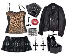 #outfits #y2k #fashion Kelly Core, Trashy Outfits, Leopard Jacket, Outfits Y2k, 2000s Fashion Outfits, Grunge Goth, Goth Outfits, Alternative Outfits