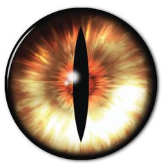 an orange eyeball with yellow and red swirls on the iris, as if it were looking like something from outer space