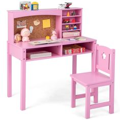 a child's desk and chair set in pink