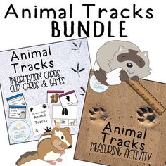 the animal tracks bundle includes an animal track, a book and two activities to help kids learn