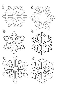 four different snowflakes are shown in black and white, with numbers on each side