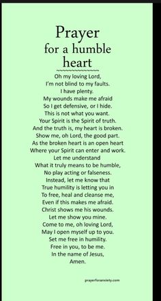 a poem with the words prayer for a humble heart