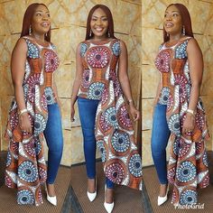 Chitenge Tops On Jeans, Kitenge Tops, Ankara Top Styles, Latest Ankara Styles 2019, Trendy Ankara Styles, Ankara Tops, African Tops, Ankara Designs, African Print Clothing