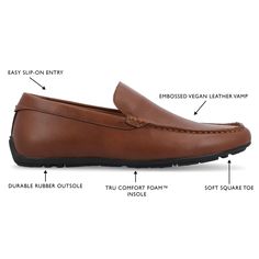 The Mitch casual loafer from Vance Co. will take you from work to an evening out with no problem. The soft vegan leather 12 mm Tru Comfort Foam� massaging insole will keep your feet comfortable with every step. A square toe and slip-on closure make them an easy stylish grab-and-go shoe to rush out the door. Driving Loafers, Casual Loafers, No Problem, The Door, You Bag, Chestnut, Rush, Vegan Leather, Loafers