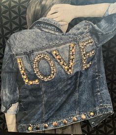 Rhinestone Jean Jacket Diy, Embellished Jacket Diy, Bespoke Denim, Bedazzled Jeans