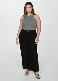 Catherin culotte high rise jeans - Woman | MANGO USA Denim Style, High Rise Jeans, Denim Fashion, Black Denim, Poland, Mango, High Rise, Cotton Fabric, Women Jeans