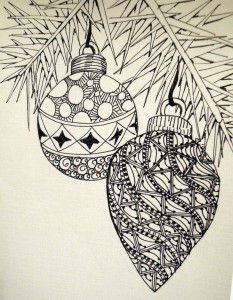 an adult coloring book with christmas ornaments