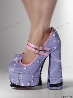 PopRose - Pearlesque Patent PU High Heels for Women Lavender Round Toe Heels For Spring, Lavender Heels For Spring Party, Purple Heels With Round Toe For Spring, Lavender Round Toe Heels For Party, Fall Toes, High Heels For Women, Evening Style, Knit Shirt Dress, Winter Trench Coat