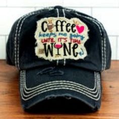 Nwt Womans Coffee Keeps Me Going Baseball Cap Blk Style: Distressed Color: Blk Material: Denim Adjustable Red Bucket Hat, Burgundy Hat, Jean Hat, Distressed Cap, Beige Hat, Flat Brim Hat, Distressed Hat, Floral Flats, Black Baseball Cap