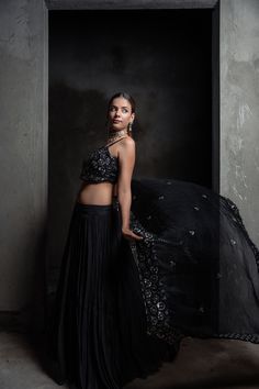 Bollywood Lehanga Set Black Wedding Reception Cocktail Party Wear Lehenga Choli Dupatta With Lace Work Ready to Wear Thee Piece Black Dress Item Contain - Lehanga Blouse Dupatta Sleeves : Sleeveless Color : Black Blouse Length : 15 Lehenga Length : 40 Model Height : 5.8'' Approx. Fit Type : Regular Fit Size - (XS), (S), (M), (L), (XL), (2XL) Size chart attached in images mentions garment measurements in inches. For any sizing queries or getting a customized fit, please message us on Etsy. WASH & Black Pre-draped Saree With Dupatta For Reception, Traditional Lehenga With Unstitched Blouse For Evening, Traditional Evening Lehenga With Unstitched Blouse, Evening Lehenga In Georgette With Cutdana Detail, Traditional Lehenga With Pallu For Evening, Evening Georgette Lehenga With Cutdana, Evening Lehenga With Cutdana On Georgette, Traditional Evening Lehenga With Pallu, Evening Cutdana Lehenga In Georgette