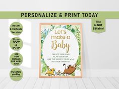 the lion king baby shower sign is shown with instructions for how to make it's own