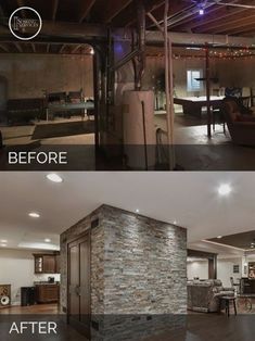 before and after pictures of a basement remodel