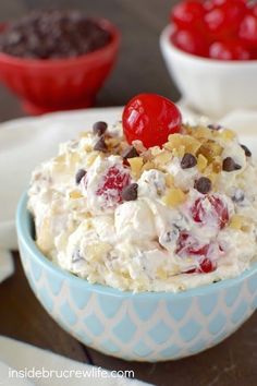 a bowl filled with food on top of a table