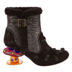 Irregular Choice Black Ankle Boot With Mushroom Concept Heel | Mushroom Meadow Toadstool Shoes, Mid Heel Ankle Boots, Fairy Friends, Cycling Shorts