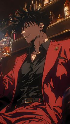 an anime character holding a glass in his hand