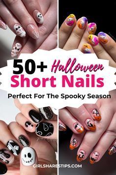 Halloween Nails For Short Nails, Cute Spooky Nails, Short Halloween Nails, Disney Inspired Nails, Nail Art Halloween, Holloween Nails, Spooky Nails, Halloween Acrylic, Halloween Press On Nails