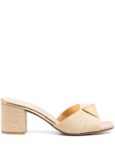 Valentino Ready To Wear beige raffia gold-tone Rockstud detailing slip-on style mid block heel branded insole square open toe Raffia Mules, Valentino Ready To Wear, Rockstud Heels, Studded Clogs, Satin Ballet Flats, Leather Heels Sandals, Valentino Rockstud, Valentino Shoes, Ankle Strap Pumps