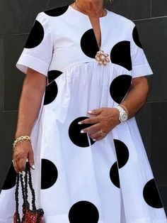 Urban Polka Dots Loose Midi Dress Classy Short Dresses, Pleated Party Dress, Loose Midi Dress, Short Gowns, Design Dresses, African Fashion Women, Classy Casual, African Design Dresses, Latest African Fashion Dresses