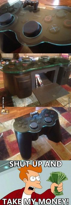 the table is made to look like a video game console