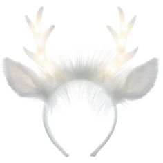 a white headband with light up antlers on it's ears and tail